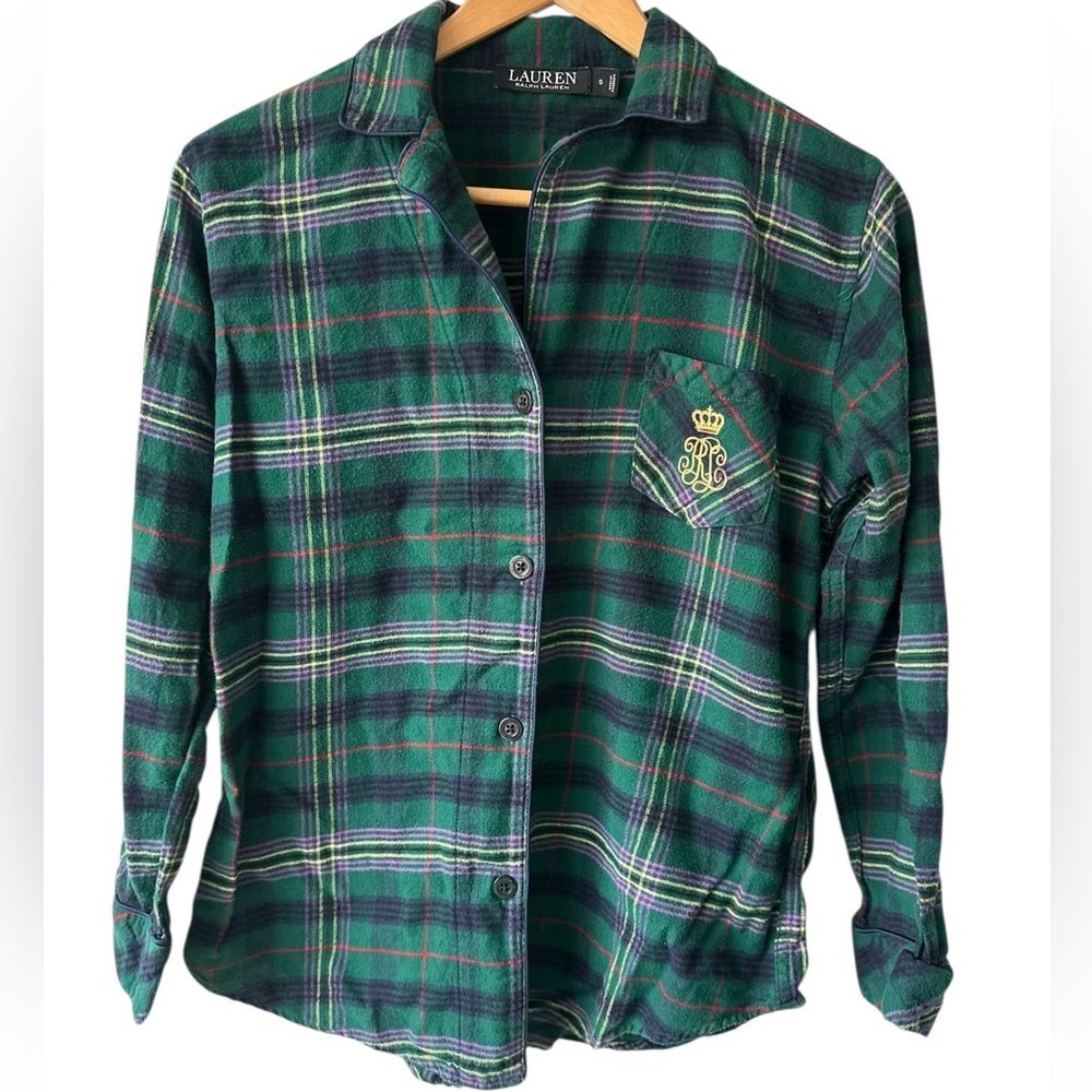 Ralph Lauren Flannel Pajama Shirt Cotton Blend Long Sleeve - Picture 8 of 9